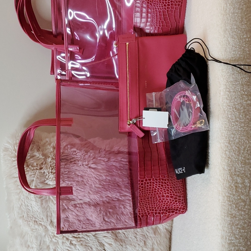 ALICE.D  Clear Tote Bag Pink GENUINE ITALIAN LEATHER